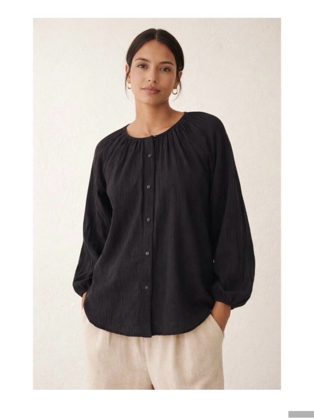 Like New Quince Indigo Organic Cotton Gauze Peasant Blouse Size S - Picture 8 of 8